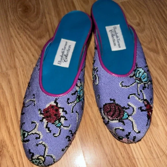 Vintage Ladybug Metallic Mules Slides Elizabeth Turner Collection Made in Italy - Picture 2 of 9